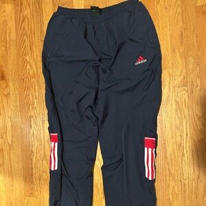 Adidas navy blue track pants with red stripes Size L